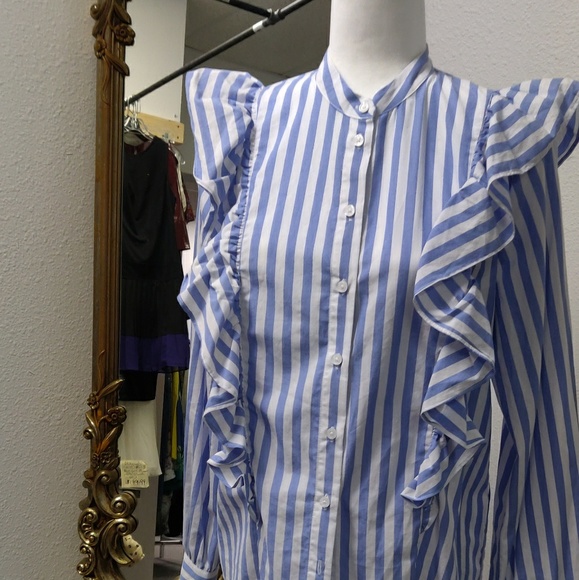 Ruffled strip long sleeve button down top - Picture 5 of 8